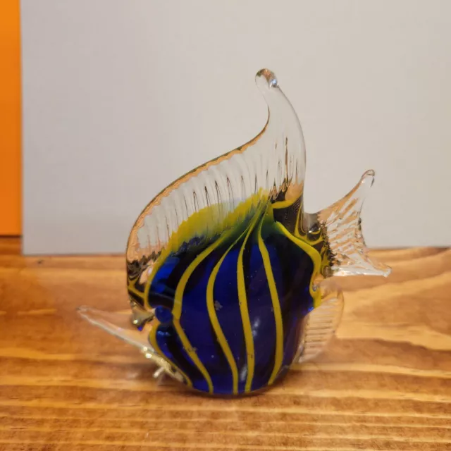 Art Glass Paperweight Angel Fish Blue & Yellow Aquarium Figurine "Murano" Style