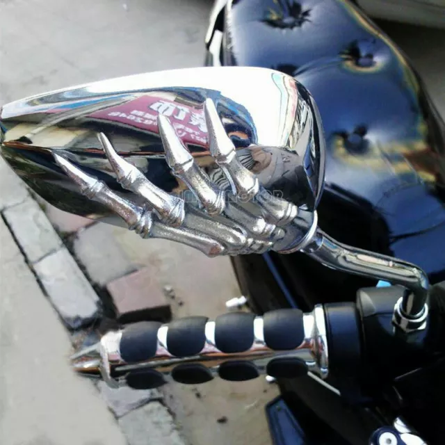 Hgw M8 M10 Universal Chrome Skeleton/Skull Arm Motorcycle Mirrors Bike/Motorbike