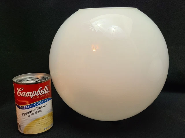 Vintage Large WHITE Glass Round GLOBE Lamp Shade Original Label VV -France