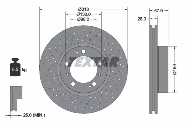 TEXTAR 1x Disco Freno Forati/Areato per Porsche 911 Cabriolet 3.4