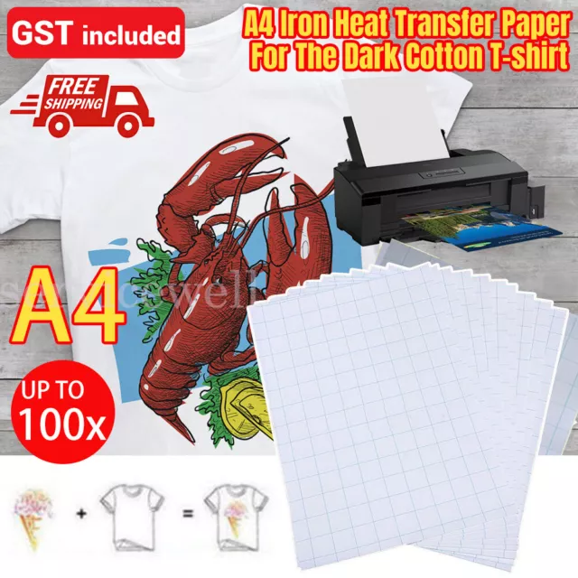 5/100X A4 Iron On Heat Transfer Paper Press Kit For Light T shirt Inkjet Print