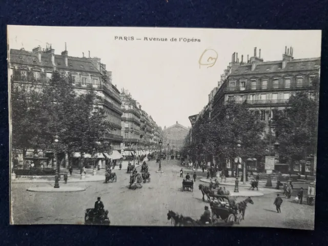 Avenue de l'Opera Horse & Carriage Paris France Postcard 1910
