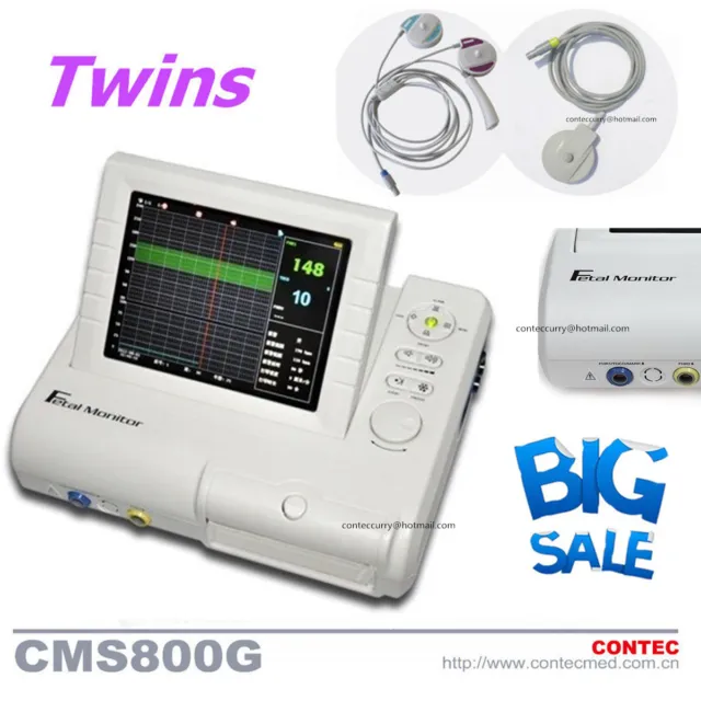 Fetal Heart Rate Monitor TOCO/Fetal Move Mark+Twins Transducer,Printer NEW CE