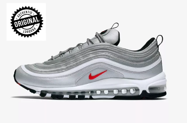 Nike Air Max 97 Silver Grigio Sneakers Uomo Donna Argento Originali Baffo Rosso