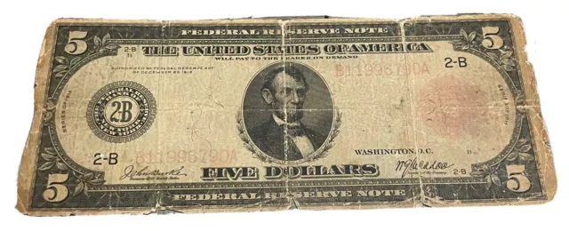 1914 $5 Red Seal Federal Reserve Note, New York, New York