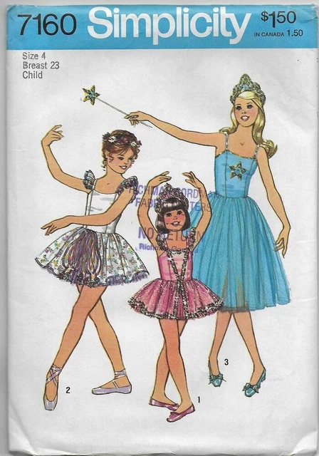 Vintage 70's Simplicity Sewing Pattern 7160 Girls' BALLET Costumes 2 Lengths 4