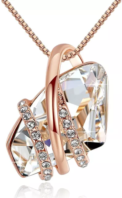 Ladies Fashion Rose Gold Plated White Crystal White Zircon Necklace Jewelry