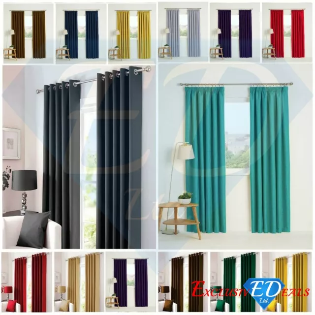 Thermal Blackout Curtains Ready Made Eyelet Ring Top / Pencil Pleat Window Decor