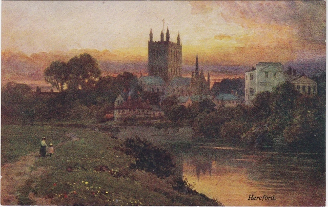 Artist Drawn, The Cathedral From River Wye, HEREFORD, Herefordshire
