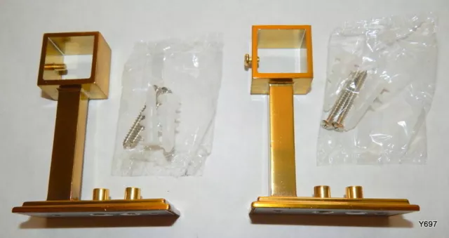 Pair Hudson Brass Drapery Closed Curtain Rod Holder Brackets WY020