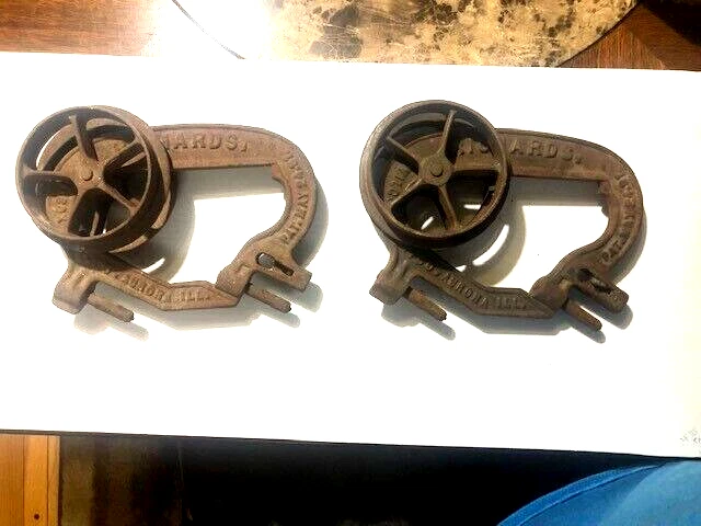 Pair Vintage Barn Pulleys Cast Iron Barn Door Pulleys Richards Wilcox Aurora IL