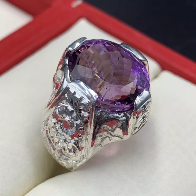 Natural Amethyst Ring, Man Amethyst Purple Gemstone Ring, 925 Sterling Silver 2