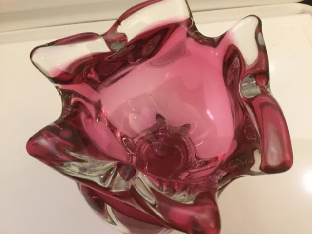 Chribska cased glass vase in cranberry by Josef Hospodka 6” tall