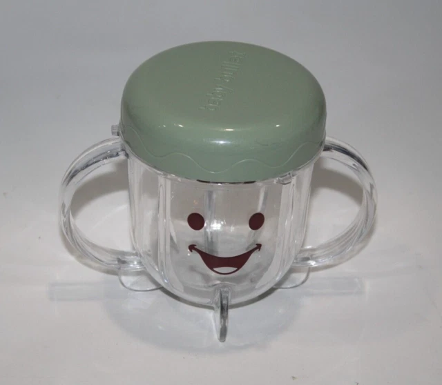 1 Magic Baby Bullet Food Blender Processor Short Double Handled Cup W/ Green Lid