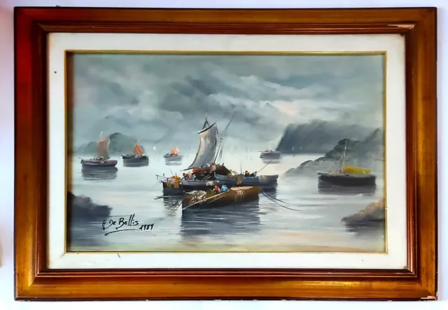 Quadro dipinto ad Olio su Tela, Paesaggio Nautico - Firmato A. De Bellis, 50x70