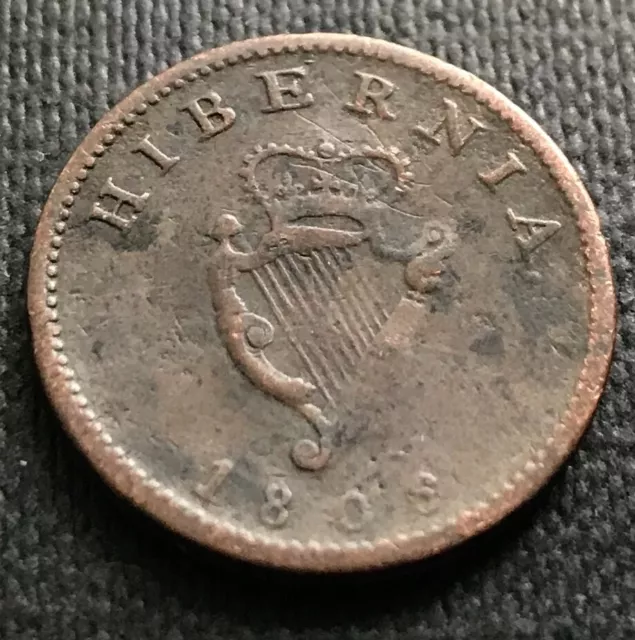 IRELAND HIBERNIA KING GEORGE III 1806 COPPER FARTHING  (Gaelic harp) My Ref RP13