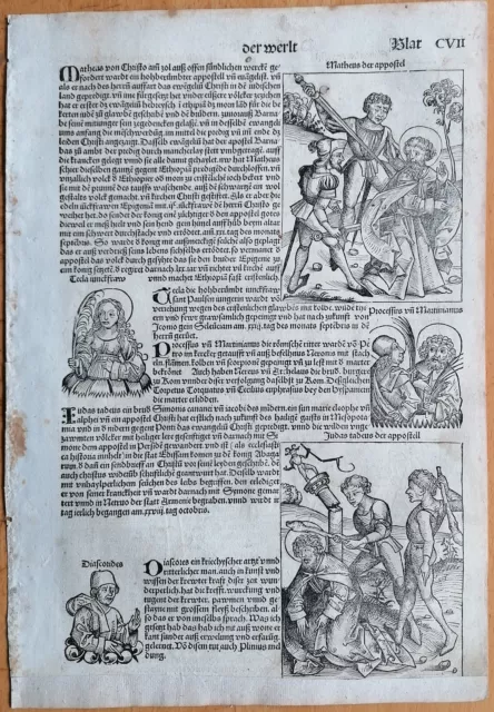 Schedel Original Incunable Leaf Apostles Simon Matthew - 1493