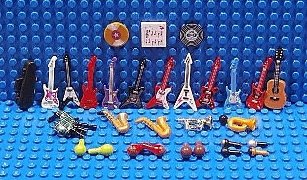 LEGO MUSICAL INSTRUMENTS ~ Guitar Saxophone Violin Case Bugle Horn Bagpipes NEW