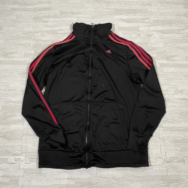 Black adidas jacket online with pink stripes