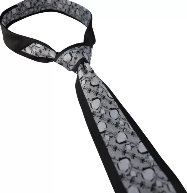 Mens Skinny Grey Paisley 7CM Slim Black Tie Silk Floral Wedding Silver Gift UK