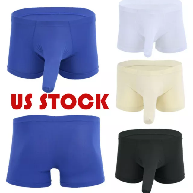 Sexy Men's Cotton Mesh Breathable Elephant Trunk Underwear Boxer Briefs  Closed Penis Sleeve Gay Underpants