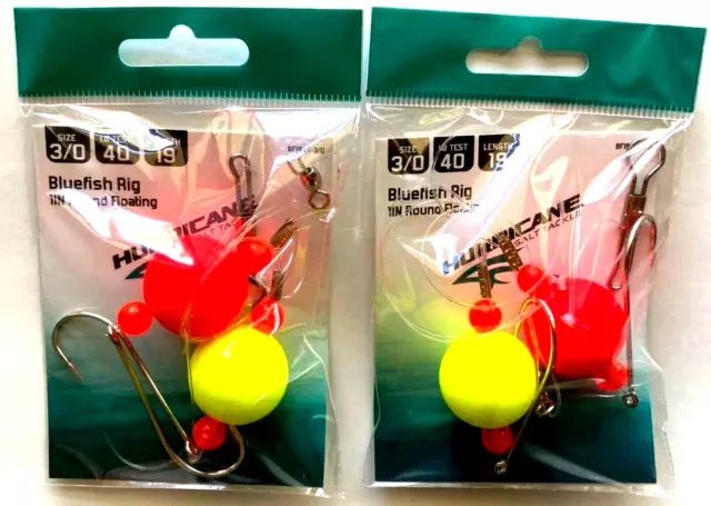 HURRICANE 2 PACKS Bluefish Rig with Float Size 3/0 Nickel Hooks 19in. 40lb  Mono $8.94 - PicClick