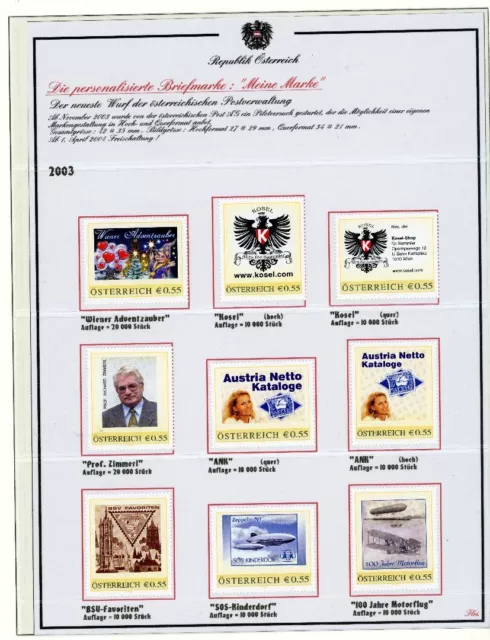 Österreich Lot personalisierte Briefmarken aus 2003 postfrisch siehe Bilder