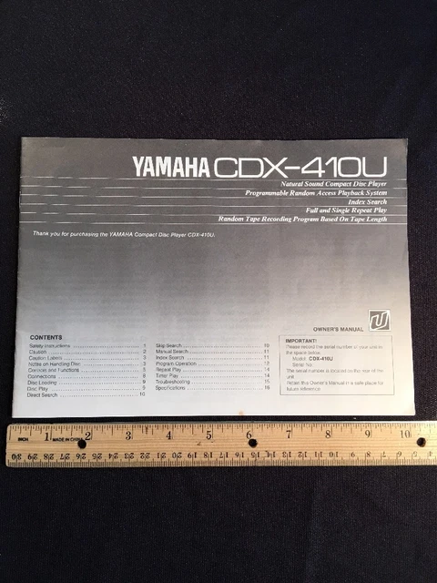 Yamaha CDX-410U CD Player Original Owners Manual 16 Pages English cdx410 A16