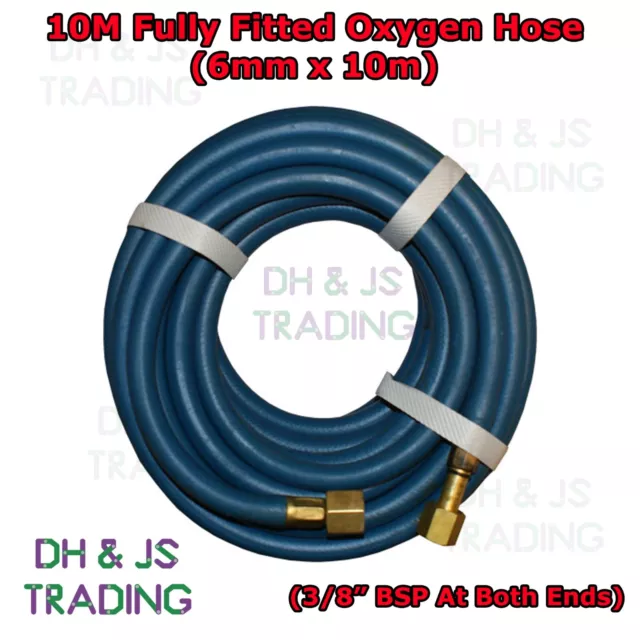 10m Blue Oxygen Welding Hose Oxy Weld Gas Pipe 6mm Inner Bore 3/8" BSP Ends