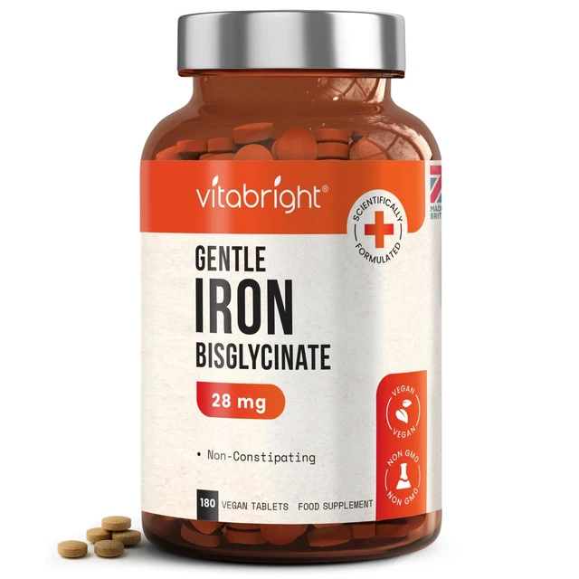 GENTLE IRON TABLETS 28mg Ferrous Bisglycinate 180 Count Non ...