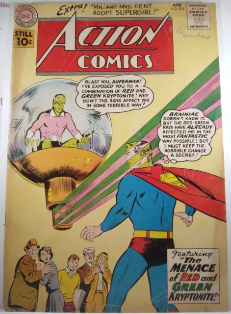 💥 Action Comics #275 Vg First Print 1961 Brainiac Lex Luthor Supergirl Superman