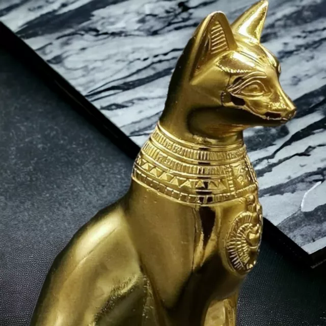 RARE ANCIENT EGYPTIAN ANTIQUITIES Golden Statue Of Goddess Bastet Cat and Isis 2