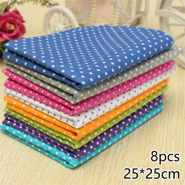 8Pcs 25x25cm Polka Dot Patchwork Cloth 100% Cotton Fabric DIY Quilting Sewing