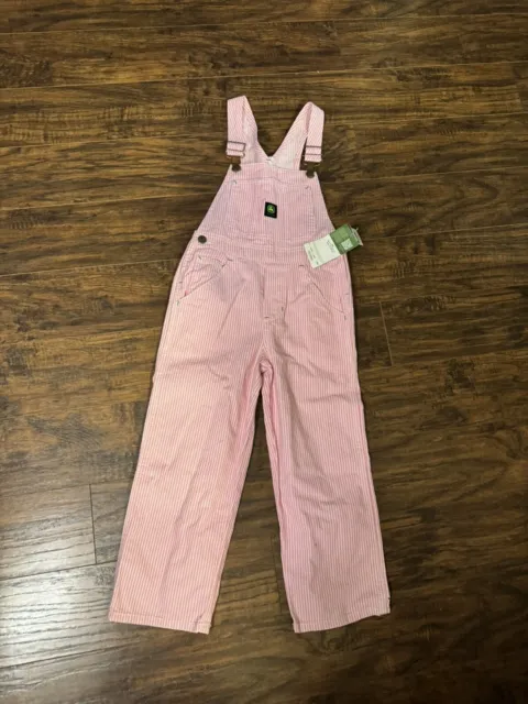 John Deere Pink & White Railroad Stripe Overalls Girls Size 6