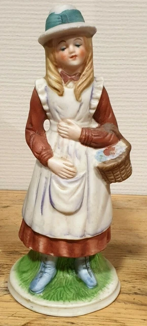 Figurine, statuette, biscuit, porcelaine, déco polychrome mate, Jeune fille