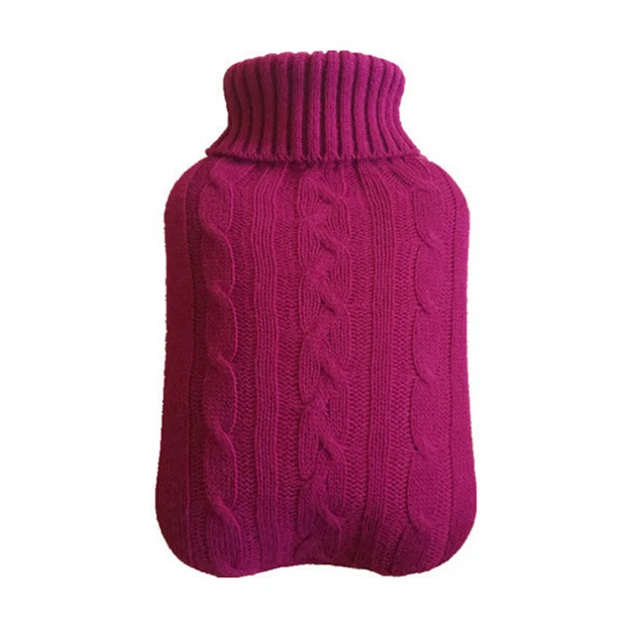 2L Hot Water Bottle With Knitted Cover Bag Soft Fluffy Rubber Winter Warmer UK