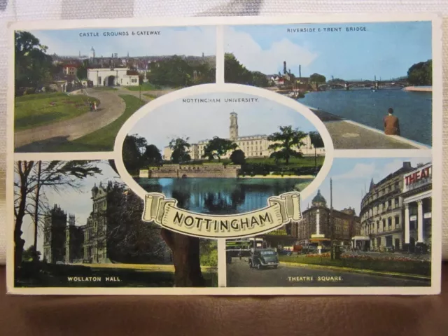 Vintage ETW Dennis Multi-View Newcolour Postcard Nottingham 1963 Postmark N.0802