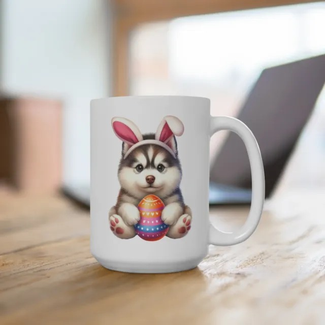 Easter Mug Siberian Husky Dog Mug, 15oz. Ceramic Dog Cup for Dog Lovers