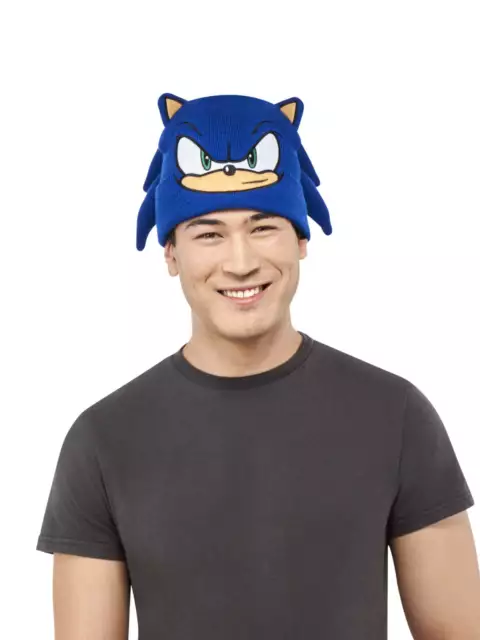 Sonic the Hedgehog Hat for Adults Official Mens Blue Beanie with Face & Ears