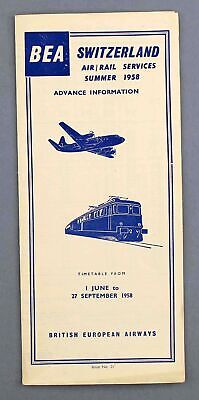 Bea British European Airways Airline Advance Timetable Switzerland Summer 1958