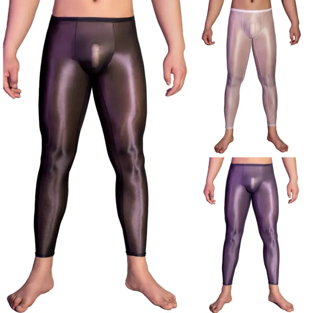 Mens Ice Silk Long Johns Thermal Underwear Bottom Elastic Sports Tight  Leggings 
