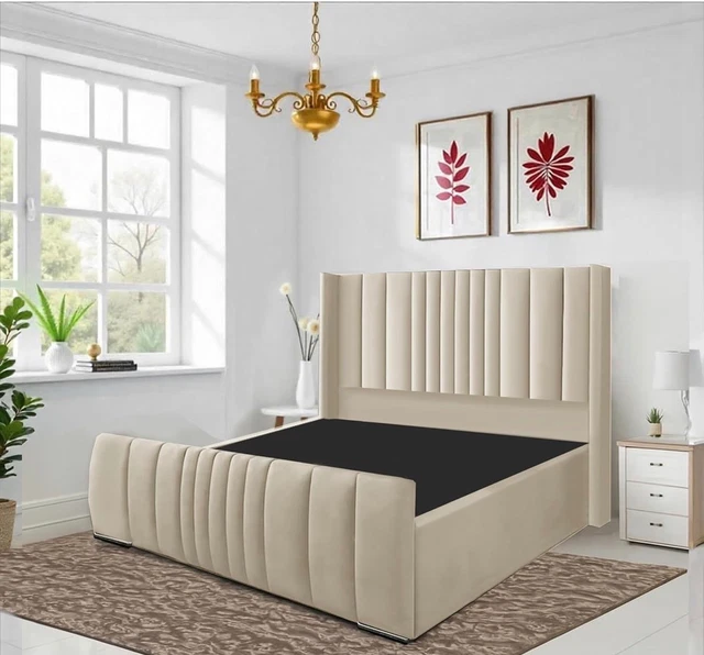BELLA’S DOUBLE KING Sleigh Bed Frame Wingback Headboard Velvet Fabric ...