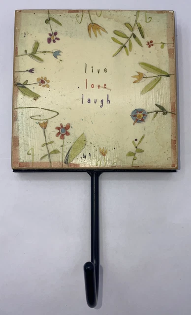 Wood Metal Robe Towel Hanger Wall Hook Home Deco LIVE LOVE LAUGH Key Holder 7x4”