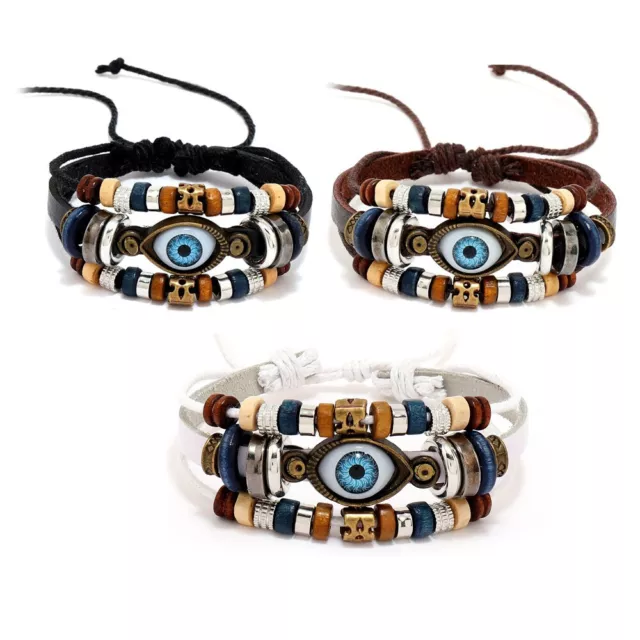 12pcs Men/Women's Leather Bracelet Leather evil eye Wristband Wrap Bangle