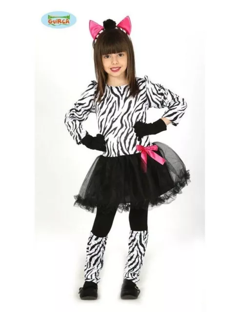 Costume Zebra Bianco Nera Carnevale Vestito Guirca Bambina Animale Fantasy Bimba