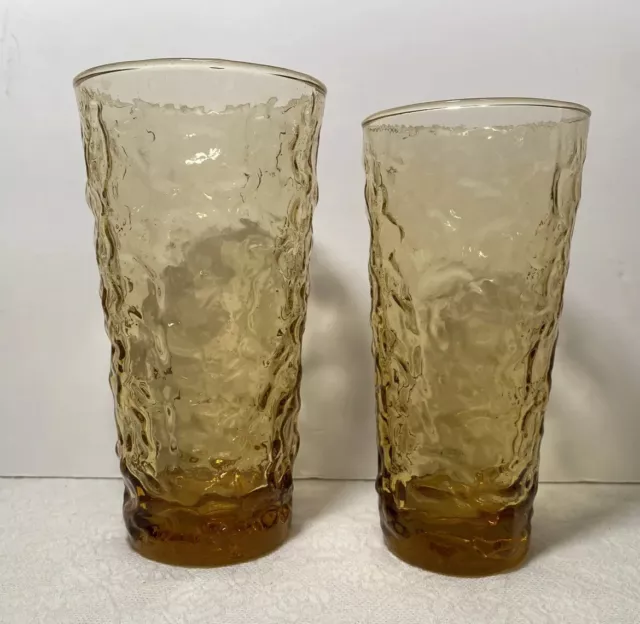 2 Vintage Driftwood Casual Seneca Amber Morgantown Crinkle Tumblers 2 Sizes