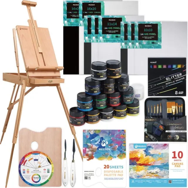 MEEDEN 72-Piece Acrylic Painting Set with Beech Wood Table Easel, 48×22ML  Acr