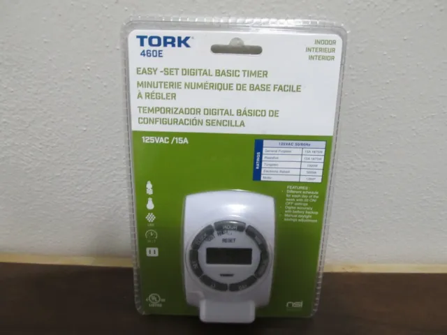 New In Sealed Package - Tork 460E - Easy Set Indoor Digital Timer