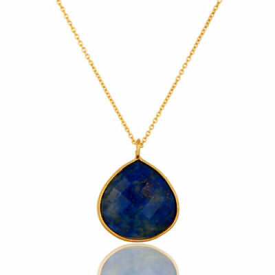 Gold Plated Lapis Lazuli Heart Pendent 925 Silver Bezel Pendent And Necklace