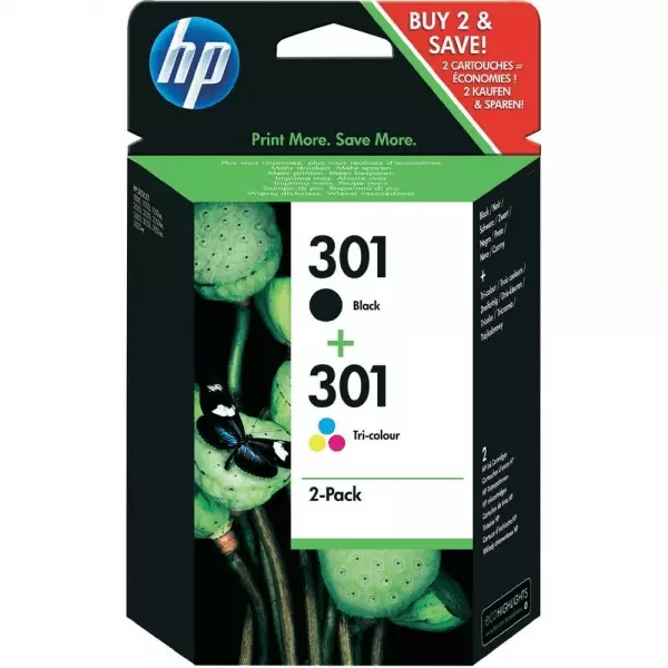 HP 301 Black and Tri Colour C M Y Genuine Combo pack, NEW in box, AUG 2023 DATED 2